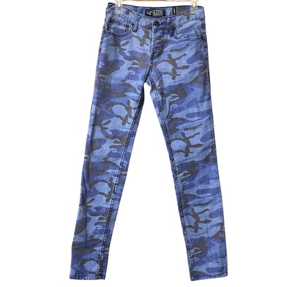 HOT TOPIC RUDE MENS BLUE CAMOUFLAGE SKINNY JEANS 28x32 EUC - Picture 1 of 9